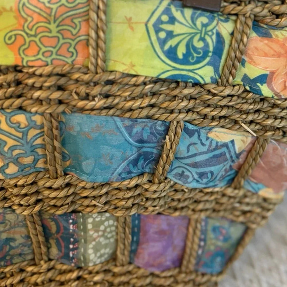 Naturalizer Straw Tote Bag with Leather Straps. Multi-color Ribboning. - Picture 3 of 10